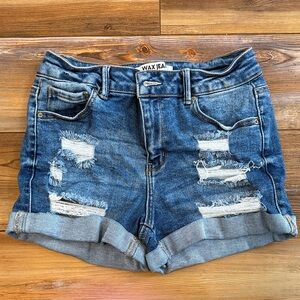 Wax Jean Women's Classic Blue Ripped Denim Shorts Size M